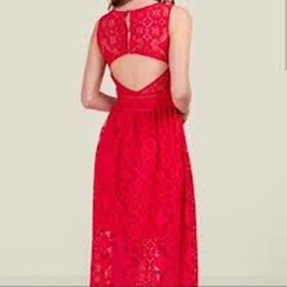 Red Lace Maxi Dress with Cut Out Back. Size Large - Picture 3 of 8